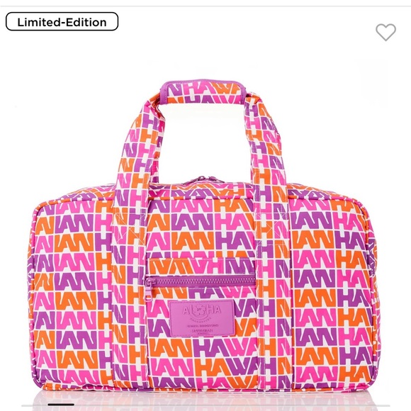 ALOHA Collection x Hawaiian Airlines Pink Orange Travel Bag Geometric Pattern - Picture 2 of 7